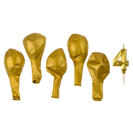 Set of candle in a cake + 5 balls, number 4, gold-2