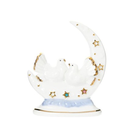 Souvenir ceramics "White pigeons with a month" with gold, rhinestones 12 cm-4