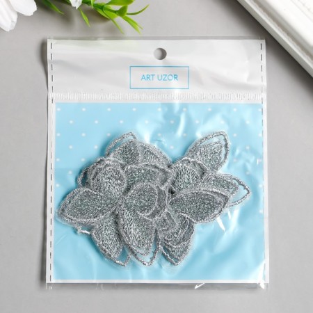 Decor for creativity Textile Embroidery "Silver butterfly" double wings 3.7x4.5 cm-2