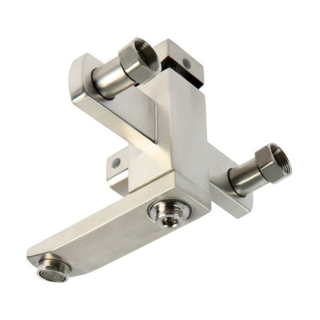 Zein bath mixer, square, short surge, with a shower set, stainless steel. Steel, satin-7