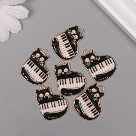Decor for creativity metal, enamel "A cat with a synthesizer" 2.3x2.2 cm-2