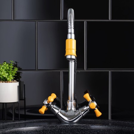 Kitchen mixer RMS SL92YW-279F, two-wound, high spout, chrome/yellow-1