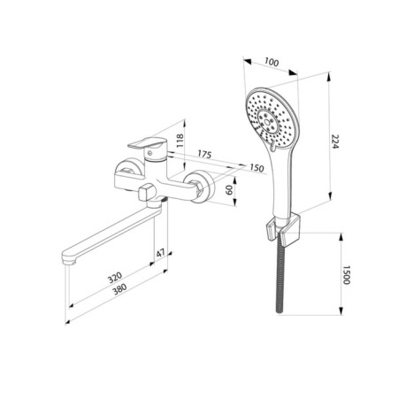 MILARDO HELIC HELSB02M10 bath mixer, single -leaf, flat spill 320 mm 504940-2