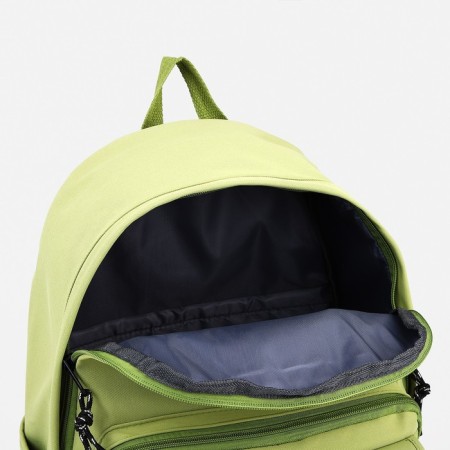 School backpack from textiles with lightning, external pocket, green color-3