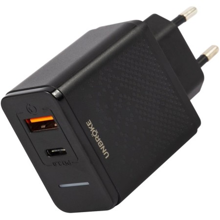 Network charger Unbröke Un-1, USB+Type-C, 3 A, indicator, black