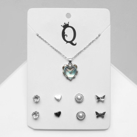 Headset 5 items: earrings (4 pairs), the pendant "minimal" the sea inside, the color is silver, 40 cm