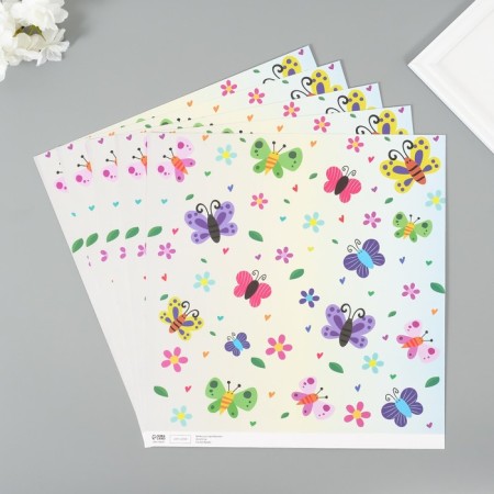 Scrapbooking Paper "Blobochki Garden" density 180 grams set 5 pcs 30.5x32 cm-1