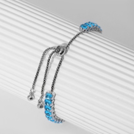 Bracelet with rhinestones "shine" on a puff, blue color in silver-5