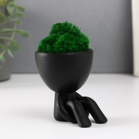 Kashpo concrete mini "Mr. Green in anticipation" with moss black 5.5x7x7 cm (moss green stabiliz)-1