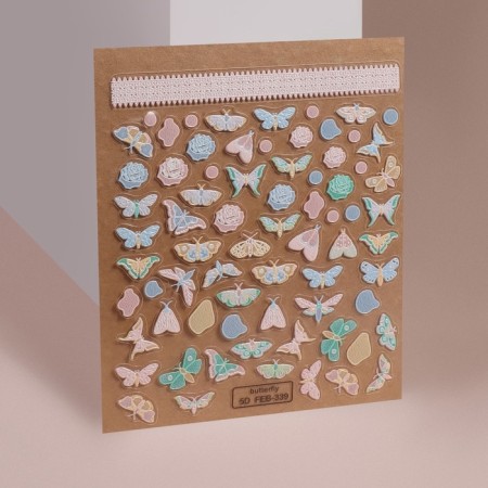 Nail stickers "Butterflies and flowers", voluminous, multi -colored-1