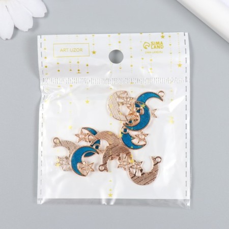 Decor for creativity metal, enamel "Month with an asterisk" gold, blue 2x1.5 cm-3