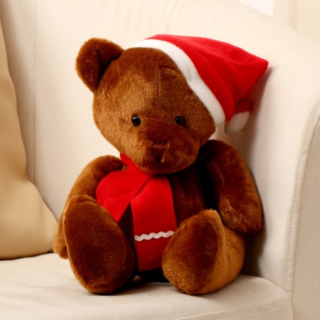 Soft toy "Bear", in the New Year's cap, 20 cm, brown color