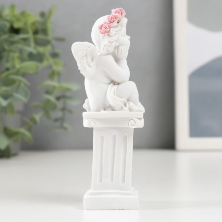 Polystone souvenir "Snowty angel in a pink wreath on the column" MIX 10.8x4.7x4.7 cm-2