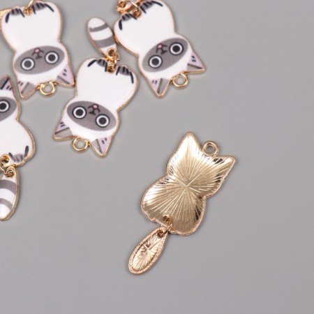 Decor for creativity metal, enamel "White-gray cat" 4x1.5 cm-1