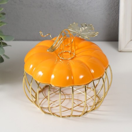 Casket Metal, ceramics "Pumpkin with a leaf" Orange with gold 14x14x13 cm-4