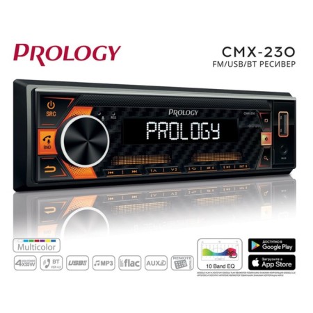 Car radio Prology CMX-230, 1DIN, USB/ FM/ BT, OS Android/ iOS, RCA 4x55 W