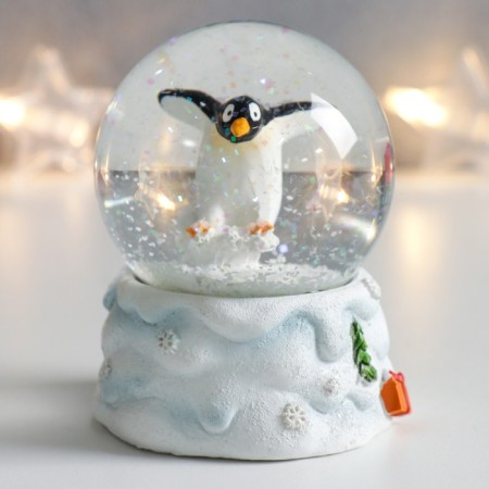 Souvenir Polystone Water Ball "Penguin in the Snow" 7x6.7x8.8 cm-4