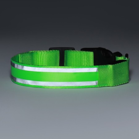 Collar with backlight double strip size S, Osh 35-43 x 2.5 cm, 3 glow modes Green-10
