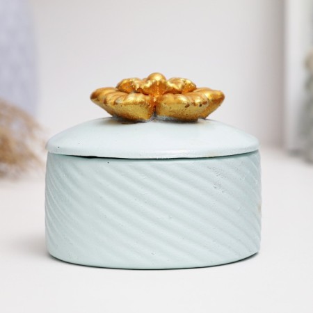 Casket "Flower" turquoise with gold, 7x8cm-2