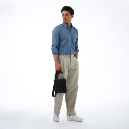 Male bag, textura over the shoulder, genuine leather, dark brown color-10