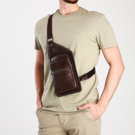 Male sling bag made of artificial leather, brown color-6