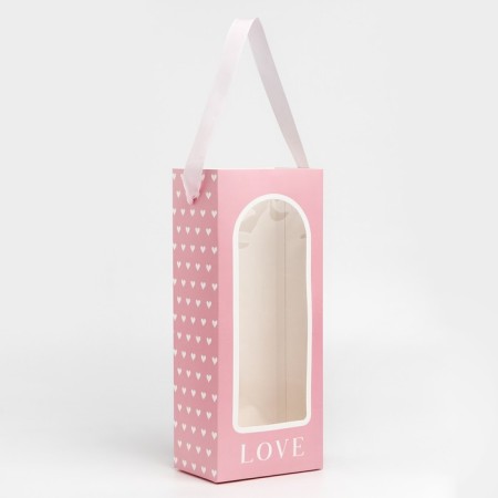 Package Pack for Flowers with a plastic window, love, pink, 30 x 12 x 8 cm-3