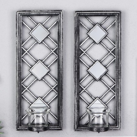 Climber Plastic, glass for 1 candle "Mirror rhombuses" NR 2 pcs D-4 cm silver. 8x12x30.5 cm 90688