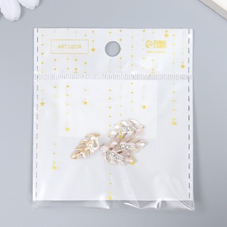 Decor for creativity Metal "Leaf with droplets" rhinestones, gold set 4 pcs 2x1 cm-3
