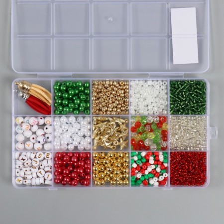 Glass beads 6/0, 8/0 in the box "New Year" beads and brushes 10x17.5x2 cm-1