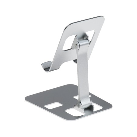 A phone stand, adjustable, folding, metal, rubber inserts, silver-1