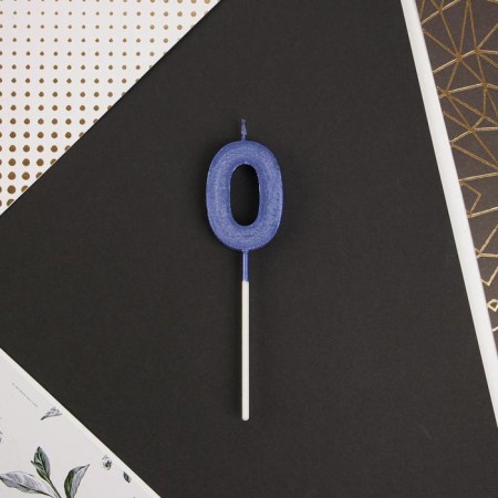 Candle for the cake, number "0", blue.-3