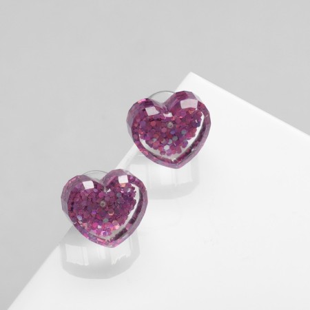 Earrings plastic "Caramel" heart confetti, pink color