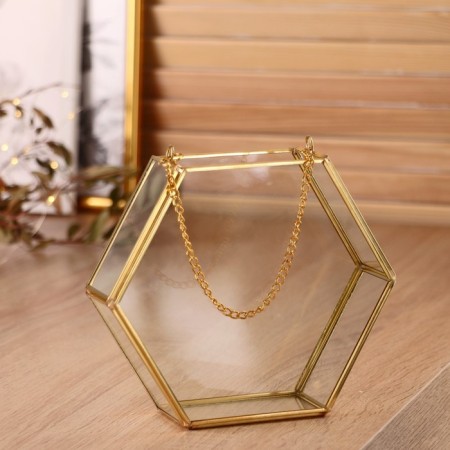 Florarium "The frame with a chain" 5x17x15 cm, gold-1