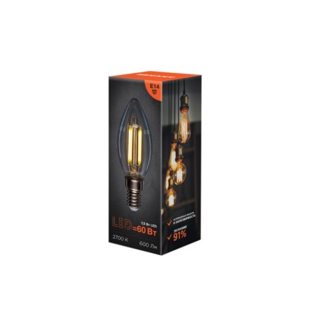 CN35 Filament Candle 7.5W 600lm 2700K E14 Transparent Rexant Sales-3