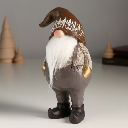 Polystone souvenir "Gnome in gray pants, in a hood with Christmas trees" 11x7x17.5 cm-3