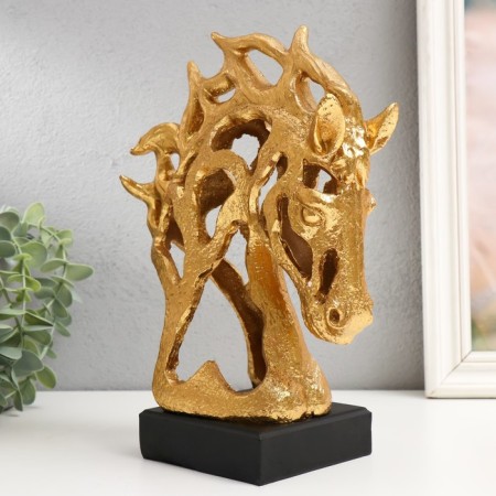 Souvenir Polystone Bust "Head of a horse - openwork" gold 9.7x19x26 cm-2