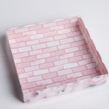 Cookie box, confectionery packaging with PVC lid, My Best Wishes, 15 x 15 x 3 cm-1