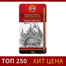 A set of pencils of black-dimensions of 12 pieces of Koh-I-Noor 1502/II, 8B-2H, in a metal pencil case