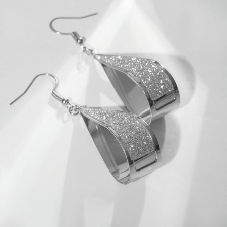 Earrings hanging "wave" arc, white color in silver, 7cm-1