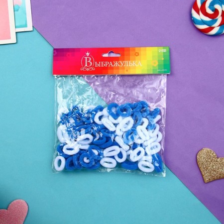Hair elastic band "Mahrushka Sport" (set 100 pcs) 1 cm, blue-white-1