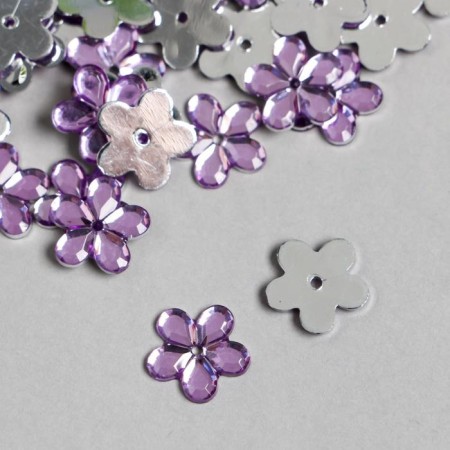 Decor for creativity Plastic 1 Puncture "Rhinestone Flower. Lilac" set of 150 pcs 1.2x1.2 cm-1