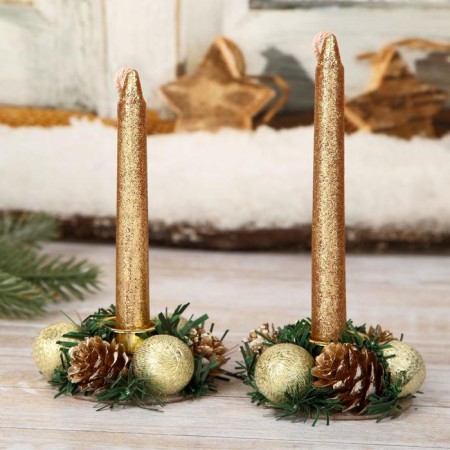 New Year's candle with the candlestick "bumps and balls" (set 4 pcs) 3.5x11x15 cm, gold