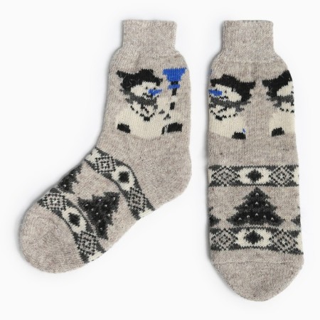Male woolen socks "Snowman", gray color, size 29