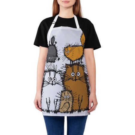 Apron kitchen with a photo print "Family of cats", adjustable, size OS