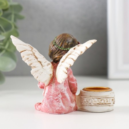 Polystone candlestick for 1 candle "Angel in a dress with a wreath" D-2.2 cm mix 7.2x8.7x5.5 cm-3