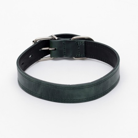 Collar leather two-layer 3.5 cm, Osh 46-58 cm, emerald-1