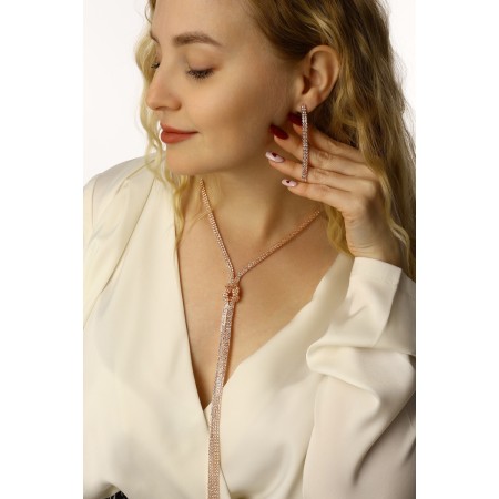 Set 2 subjects: earrings, pendant "Elegance" burn, white color in pink gold, 42 cm-3