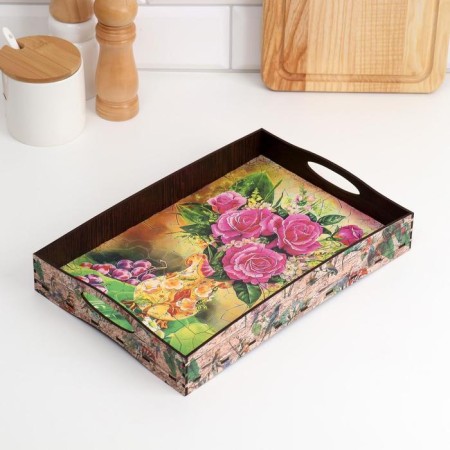 Tray with handles "Vase with flowers", wooden, 30x20x4.5cm-1