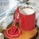 Ceramic mug with a spoon and lid "Penguins", 400 ml, red color