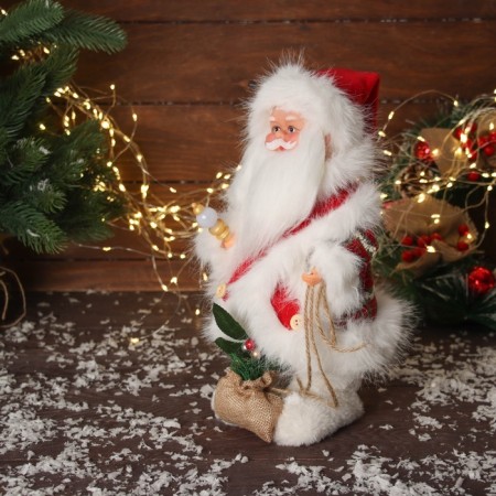 Santa Claus "in a fluffy suit, with a bag" moves, with backlight, 30x19 cm, red-3